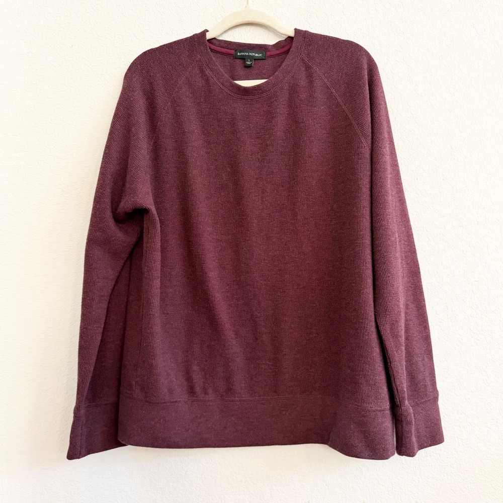 Banana Republic Mens L Burgundy Waffle Knit Raglan Pullover Sweatshirt 1526438